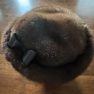Vintage Vincent & Bill Brown Mink Hat with Leather Bow